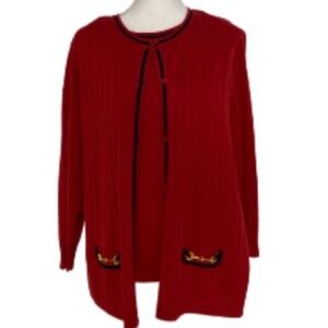 NWT Kim Rogers Red & Navy Blue Trim Sweater Size XL